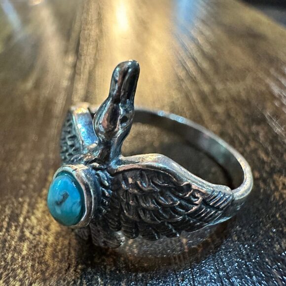 Boho Chic Native American Guardian Hawk Turquoise Ring: Size 7, 8,10, Gift Box - Picture 9 of 12